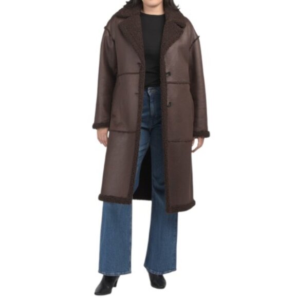 BCBGMAXAZRIA Chocolate Long Faux Shearling Coat - Picture 1 of 2